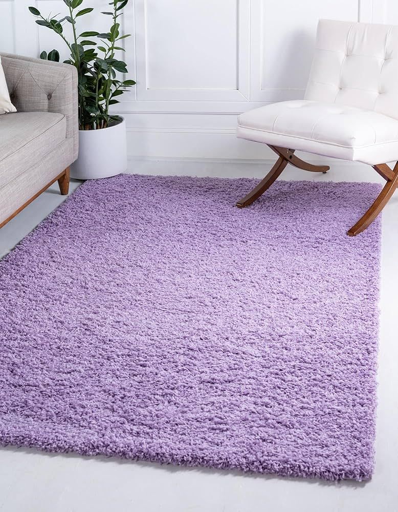 Rugs.com - Über Cozy Solid Shag Collection Rug – 8' x 10' Lilac Shag Rug Perfect for Living Ro... | Amazon (US)