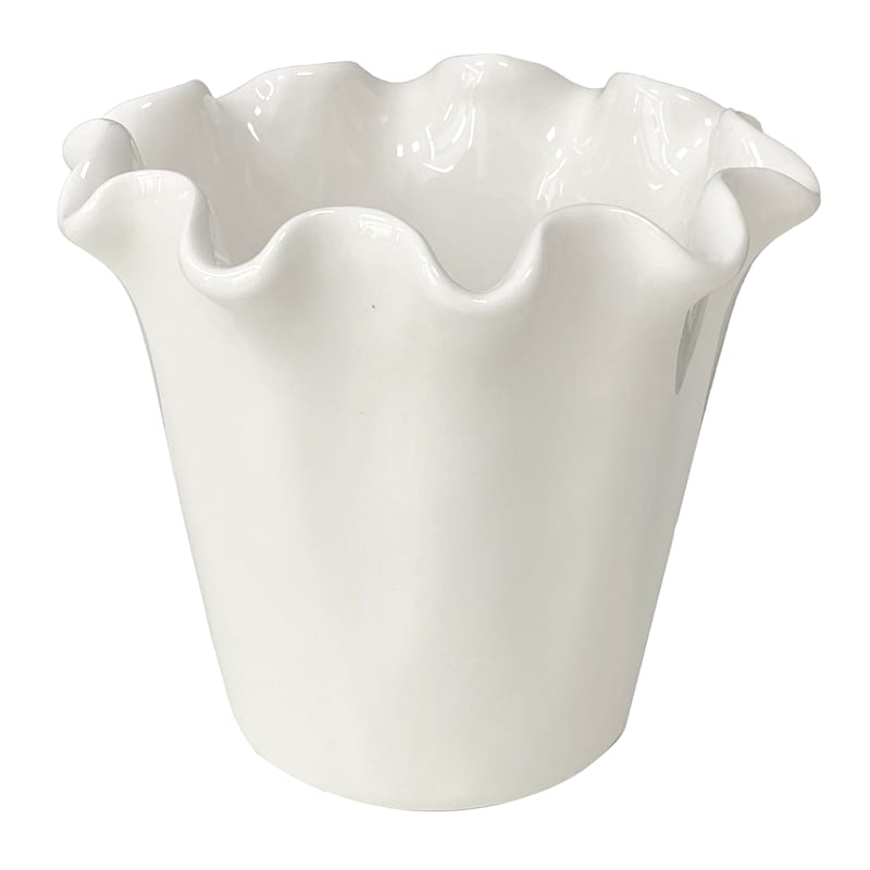 Willow Crossley White Pie Crust Edge Ceramic Vase, 7.5" | At Home