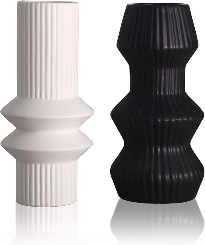 TERESA'S COLLECTIONS Ceramic Modern Vase for Home Decor, Black and White Cylinder Geometric Decor... | Amazon (US)