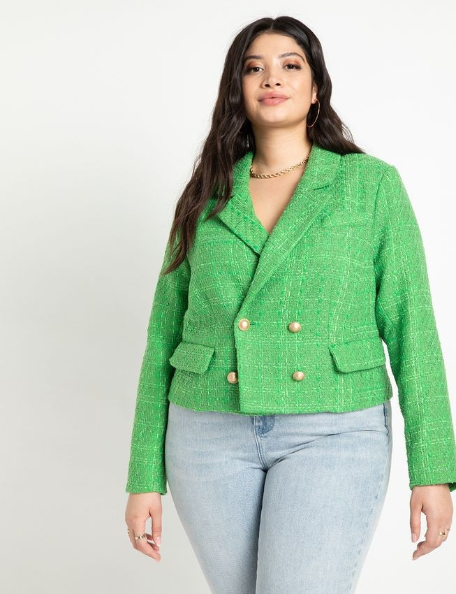 Tweed Blazer - Kelly Green | Eloquii