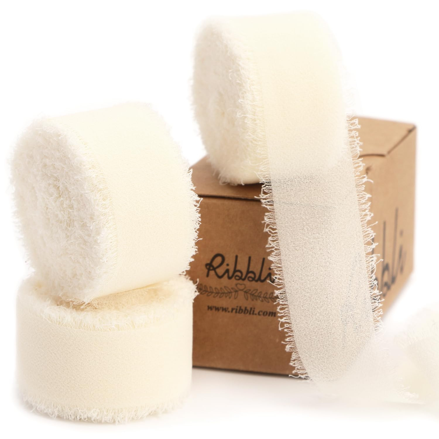 Ribbli Ivory Ribbon 1 Inch x 3 Rolls Total 24 Yards Ivory Handmade Fringe Chiffon Silk Ribbon for... | Amazon (US)