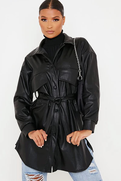 Black Faux Leather Shacket | ISAWITFIRST UK