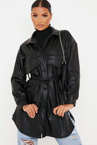 Black Faux Leather Shacket | ISAWITFIRST UK