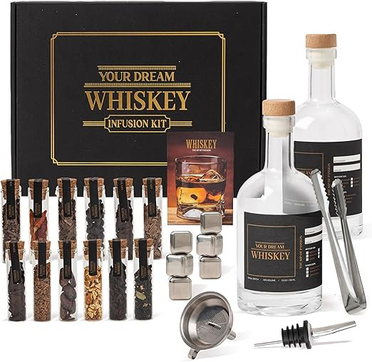 Whiskey Making Kit - DIY Whiskey Gifts For Men Unique - Alcohol Infusion Kit with Bottles, Wood C... | Amazon (US)