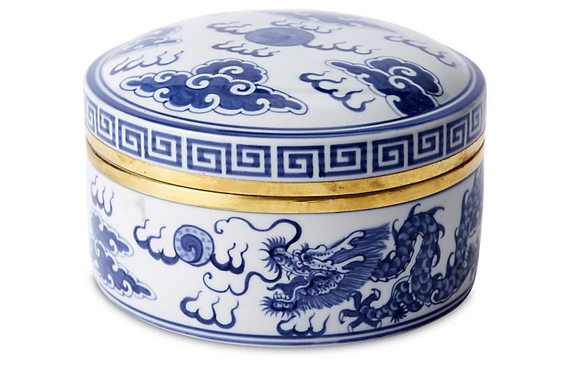 6\" Porcelain Dragon Box, Blue/White | One Kings Lane