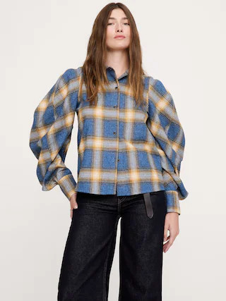 Flannel Volume-Sleeve Shirt | Banana Republic (CA)
