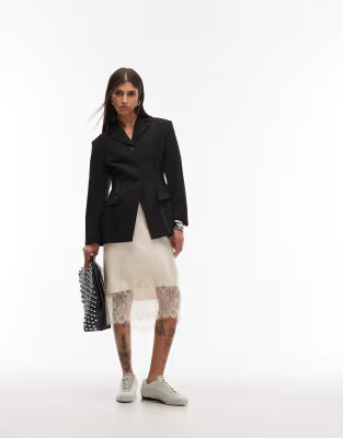 ASOS DESIGN exposed seam nipped blazer with shoulder pads in black | ASOS (Global)