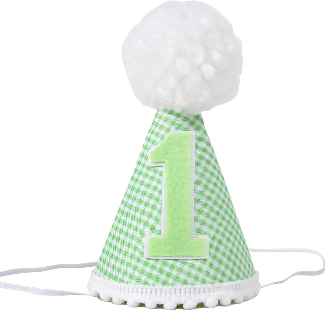 St. Patrick Day First Birthday Cone Hat - Green Gingham Lucky Themed Birthday Party Hat, Baby Fir... | Amazon (US)