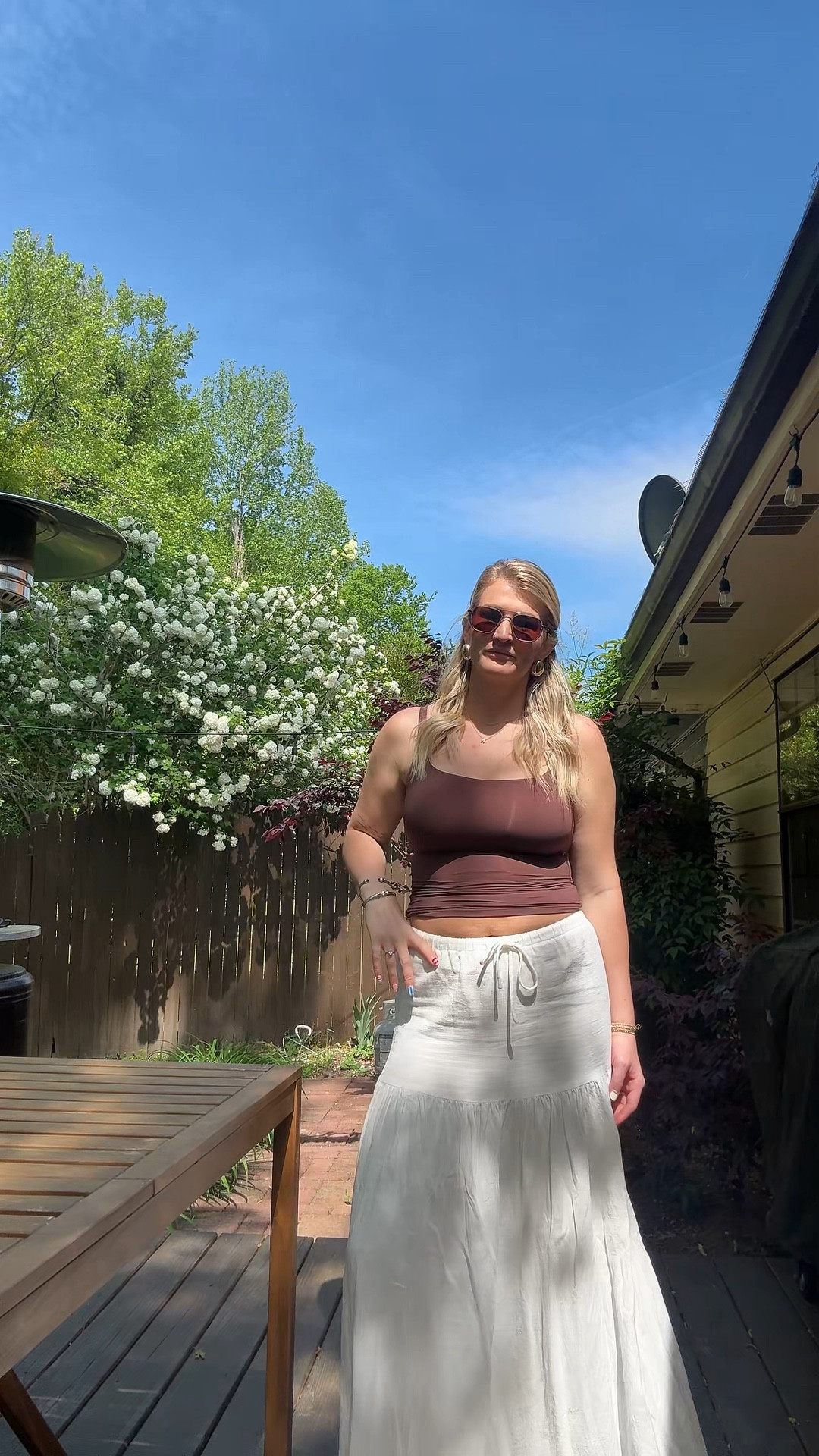 my tank top is from tik tok shop and so are my sunglasses and linked on my showcase there!! this skirt fits true to size and is linked below!! obsessed with this for an easy maxi skirt for spring!! #maxiskirt #ootd #springfashion

#LTKSeasonal