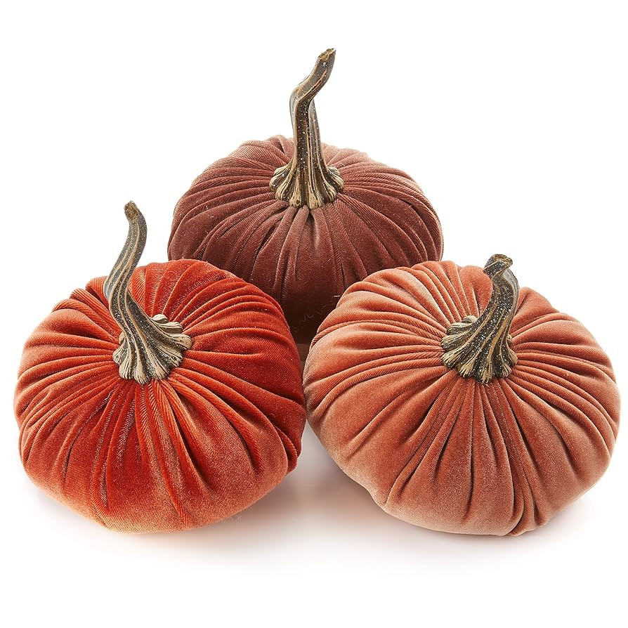 Set of 3 Velvet 6.25 Inch Pumpkins, autumn decor, Halloween indoor decor, fall cozy vibe, gift se... | Amazon (US)