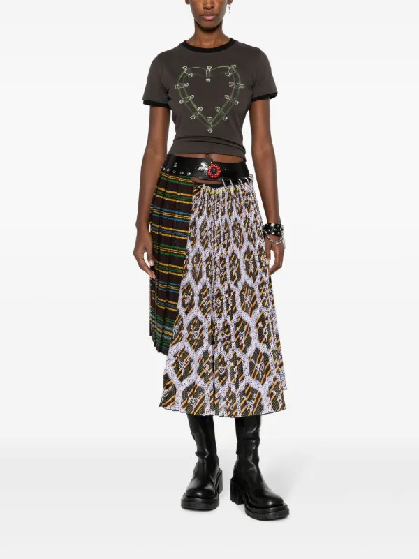 Chopova Lowena graphic-print Asymmetric Pleated Midi Skirt - Farfetch | Farfetch Global