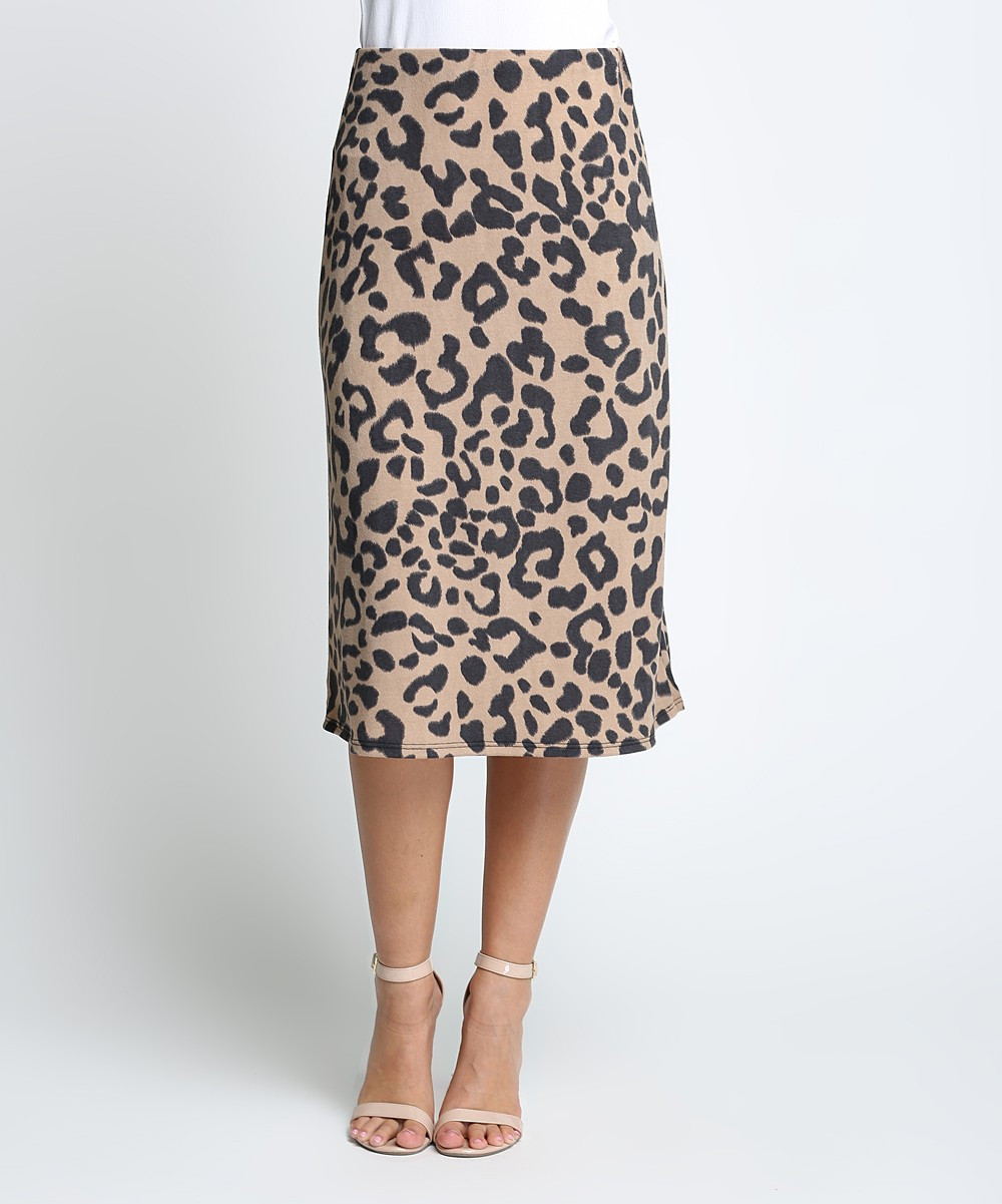 Acting Pro Women's Casual Skirts TAUPE - Taupe Leopard Midi Skirt - Women & Plus | Zulily