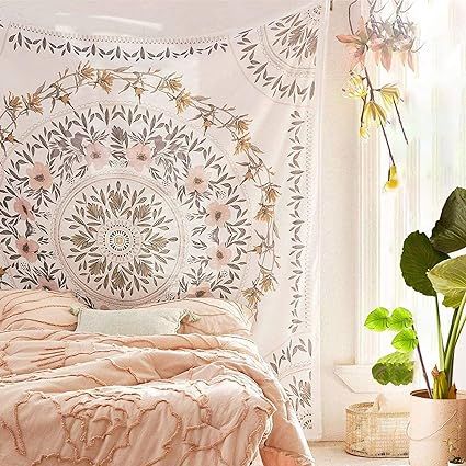 Simpkeely Sketched Floral Medallion Tapestry, Bohemian Mandala Wall Hanging Tapestries, Indian Ar... | Amazon (US)