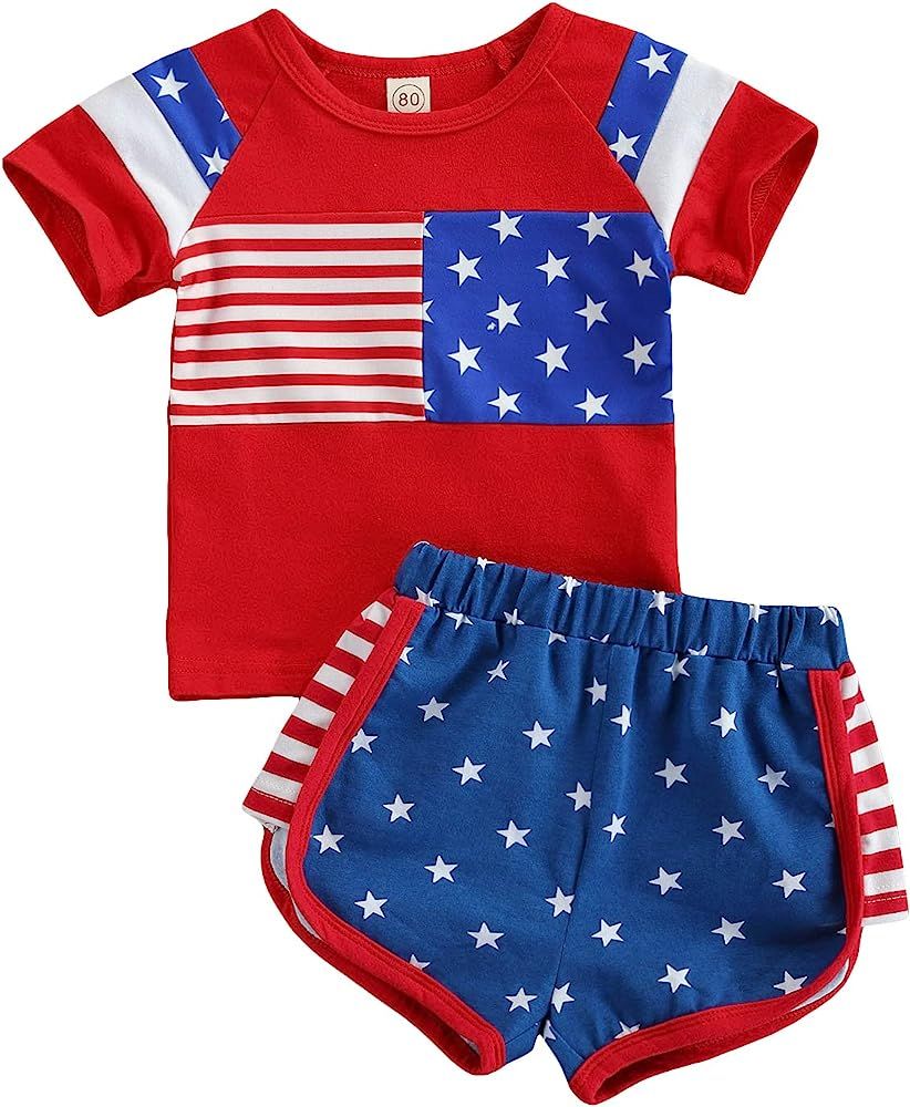 NvekeyBromn 4th of July Toddler Baby Boys Girl Clothes Sleeveless Top American Flag Short Sets Indep | Amazon (US)
