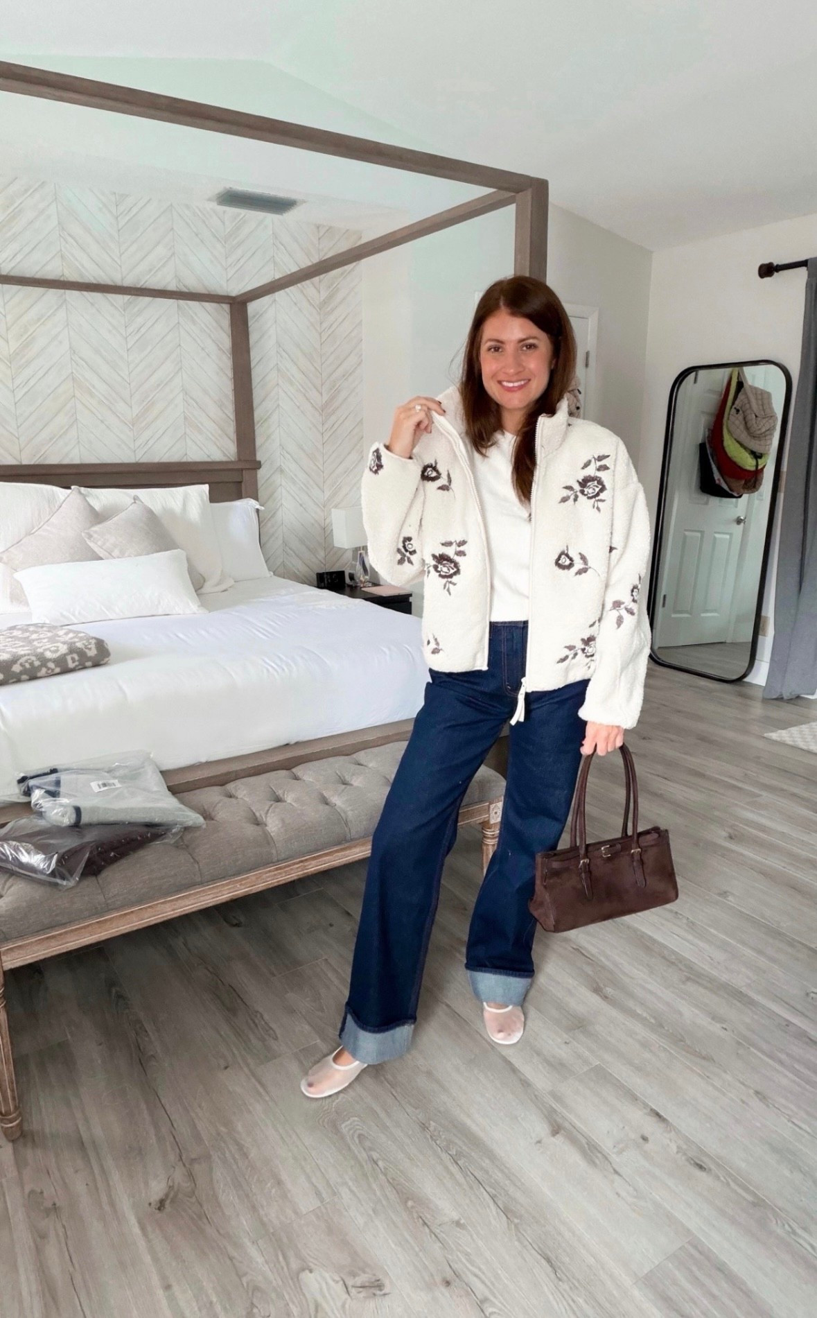 This sherpa jacket is absolutely adorable and the perfect print for the season. Paired with some dark denim jeans and chocolate brown accessories would a great comfy outfit for Thanksgiving. 
Sherpa jacket, cozy outfit inspo, casual mom outfit 

#LTKStyleTip #LTKmomlife #LTKOver40