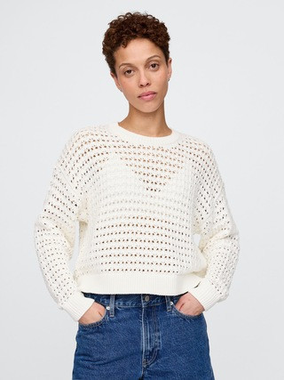 100% Cotton Crochet Crewneck Sweater | Gap (US)