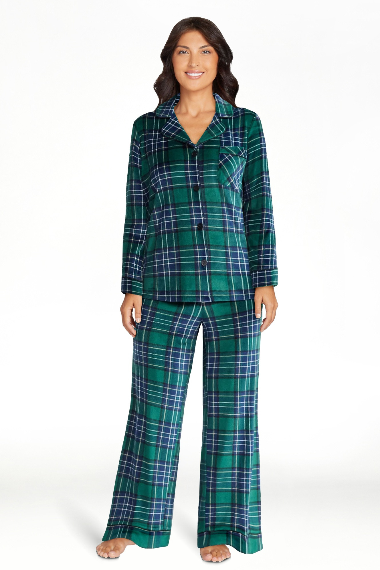 Joyspun Women’s Stretch Velour Notch Collar Long Sleeve Pajama Set, Sizes XS to 4X | Walmart (US)