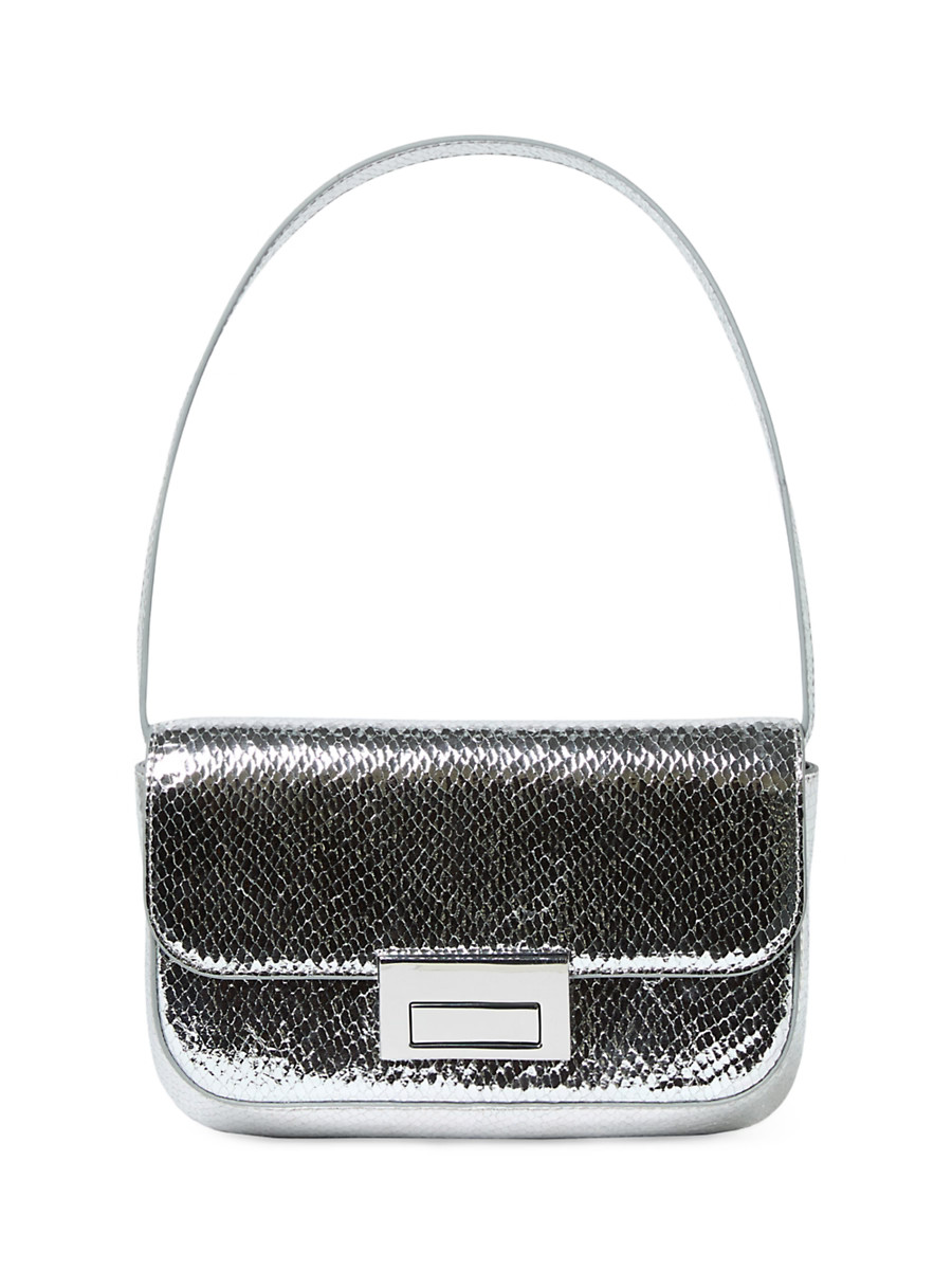 Women's Stefania Snake-Embossed Leather Baguette - Silver | Saks Fifth Avenue