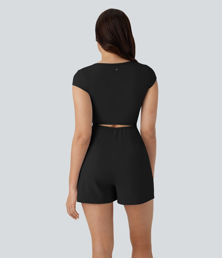 Women’s SoftlyZero™ Airy U Neck Cap Sleeve Pocket Cool Touch Yoga Romper-Easy Peezy - Halara | HALARA