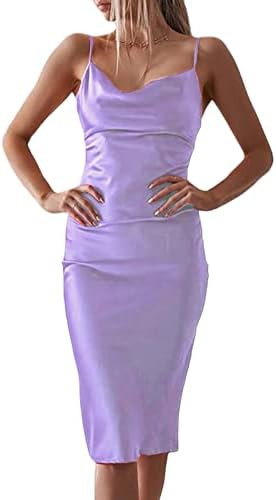 xxxiticat Women's Sleeveless Spaghetti Strap Satin Dress Cocktail Beach Evening Party Cowl Neck D... | Amazon (US)