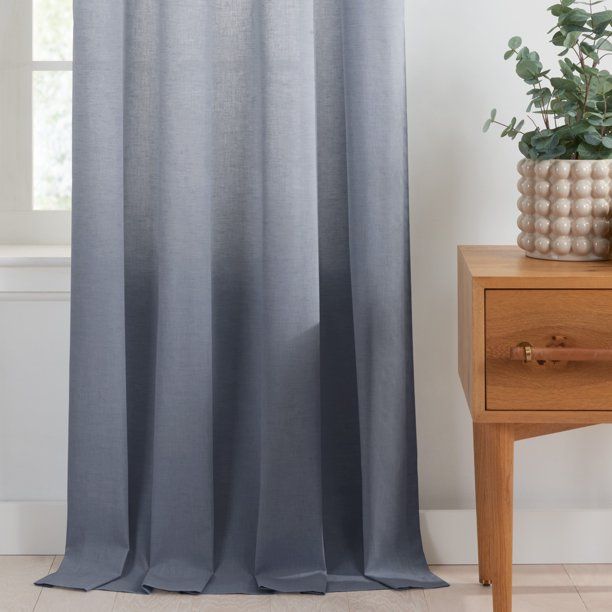 Gap Home Yarn Dyed Chambray Organic Cotton Light Filtering Window Curtain Pair, Dark Blue, 48x95 ... | Walmart (US)