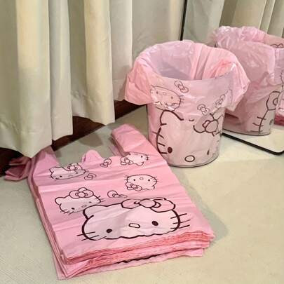 20pcs Sanrio Hello Kitty Pink Plastic Garbage Bag, PET Material, Multi Purpose, Disposable, Suitable For Living Room, Bedroom, Bathroom, Kitchen, Cart | SHEIN