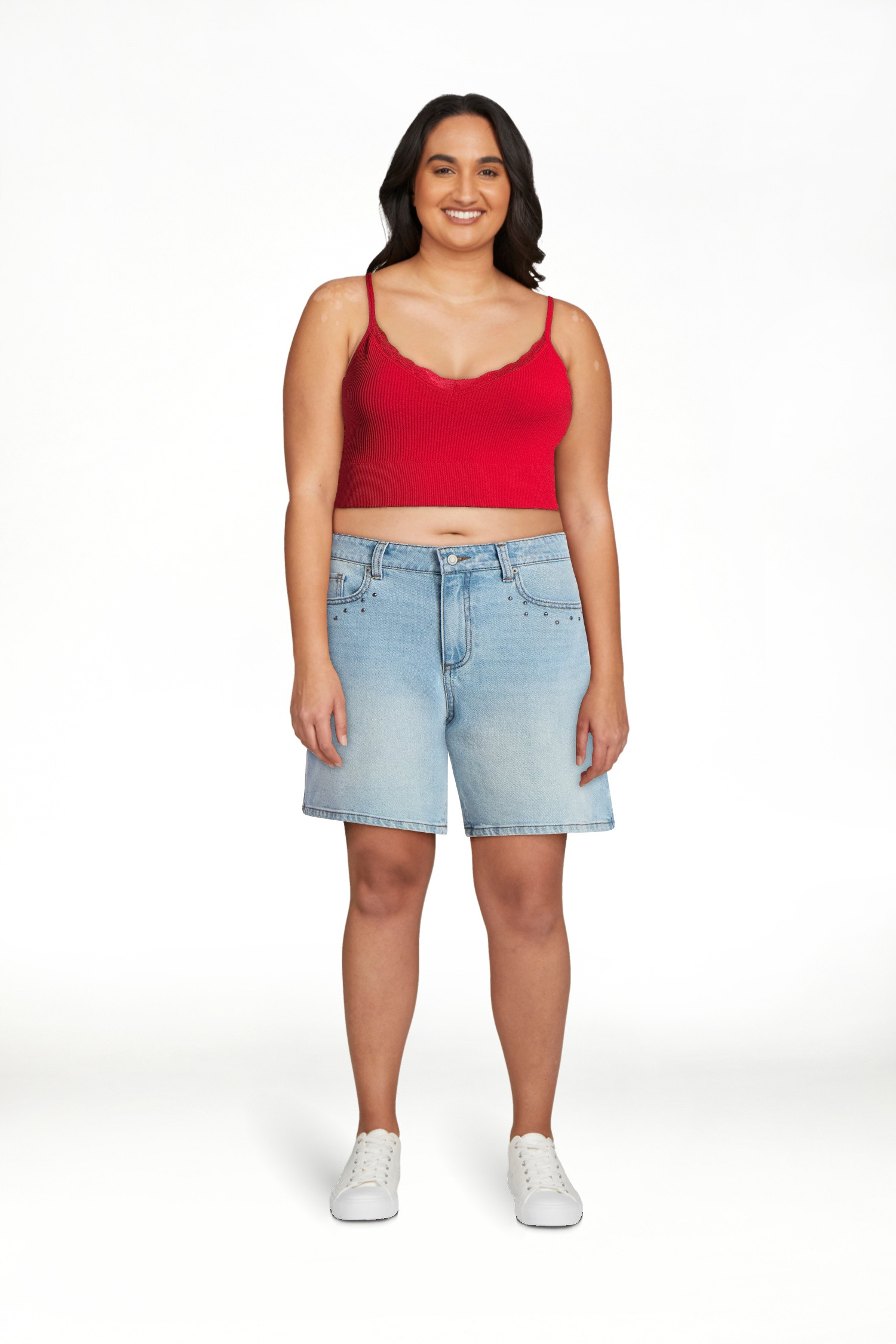 No Boundaries Relaxed Studded Denim Shorts, 7" Inseam, Women's | Walmart (US)