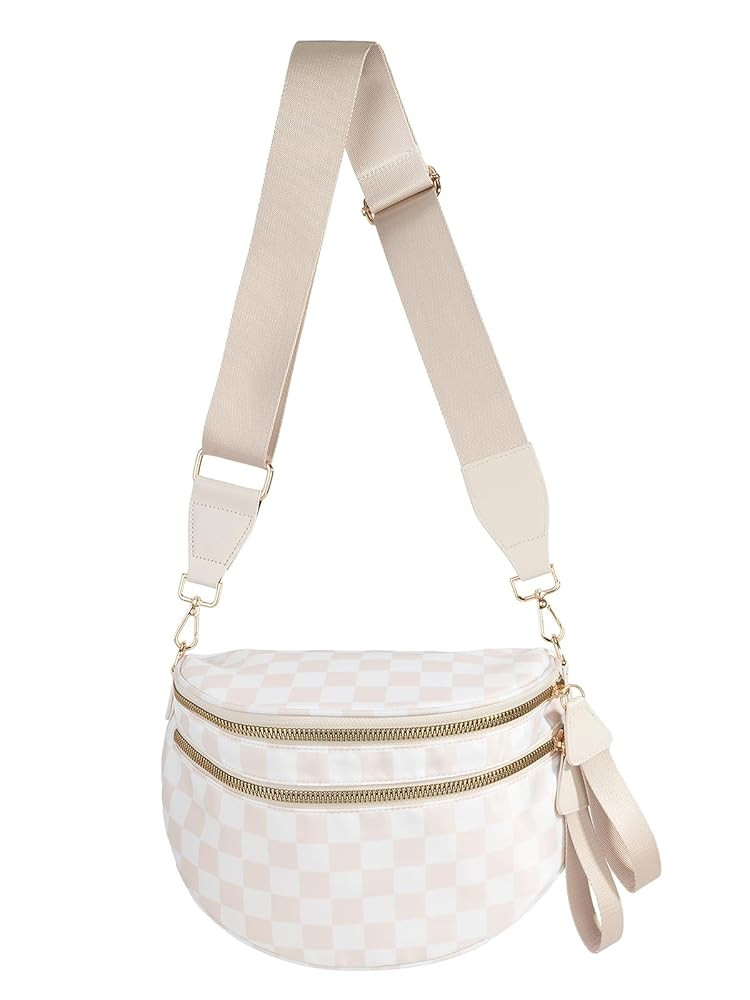 Black and White Checkered Crossbody Bag Bum Bag for Women,Spacious Checkered Purse Fanny Packs Be... | Amazon (US)