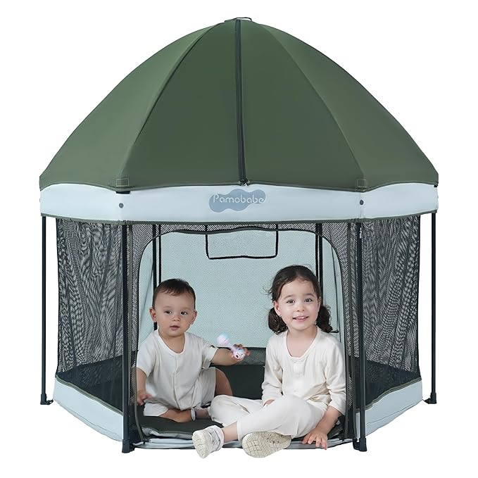 Pamo Babe Travel Playpen with Sun Protection Canopy - Play Yard for Babies and Toddlers - Baby Te... | Amazon (US)
