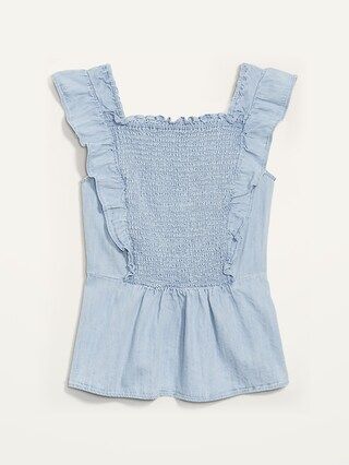 Smocked Ruffle Light-Wash Jean Top for Women | Old Navy (US)