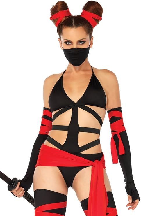 Leg Avenue womens 6 Pc Killer Ninja Costume With Bikini Bodysuit, Thigh Highs, Arm Warmers, Waist... | Amazon (US)