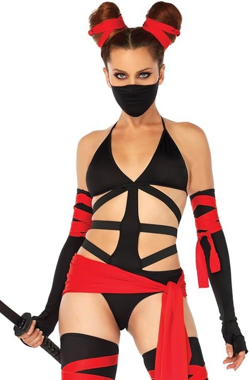 Leg Avenue womens 6 Pc Killer Ninja Costume With Bikini Bodysuit, Thigh Highs, Arm Warmers, Waist... | Amazon (US)