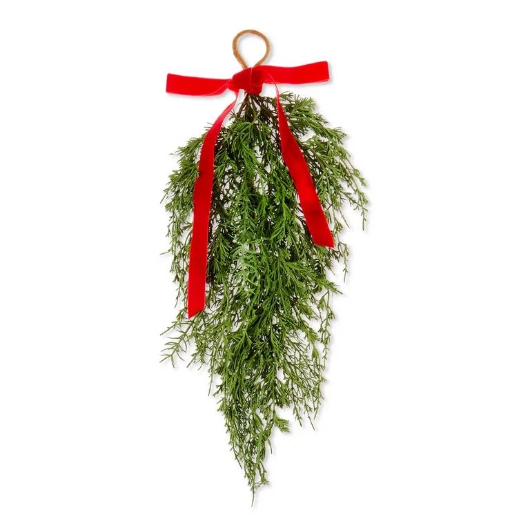 Hanging Christmas Faux Greenery Swag Garland with Red Bow, by Holiday Time - Walmart.com | Walmart (US)