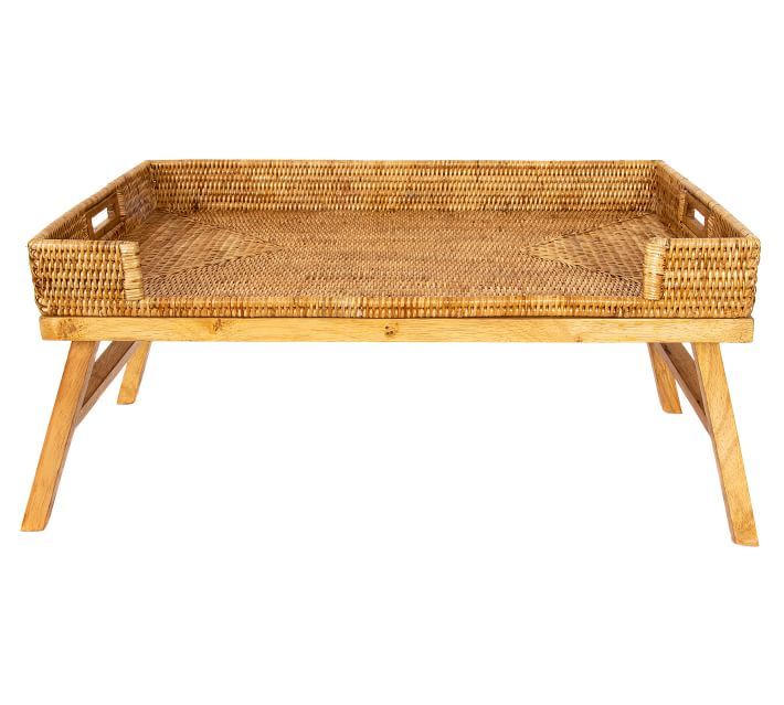 Tava Rattan Serving Tray with Stand - Honey | Pottery Barn (US)