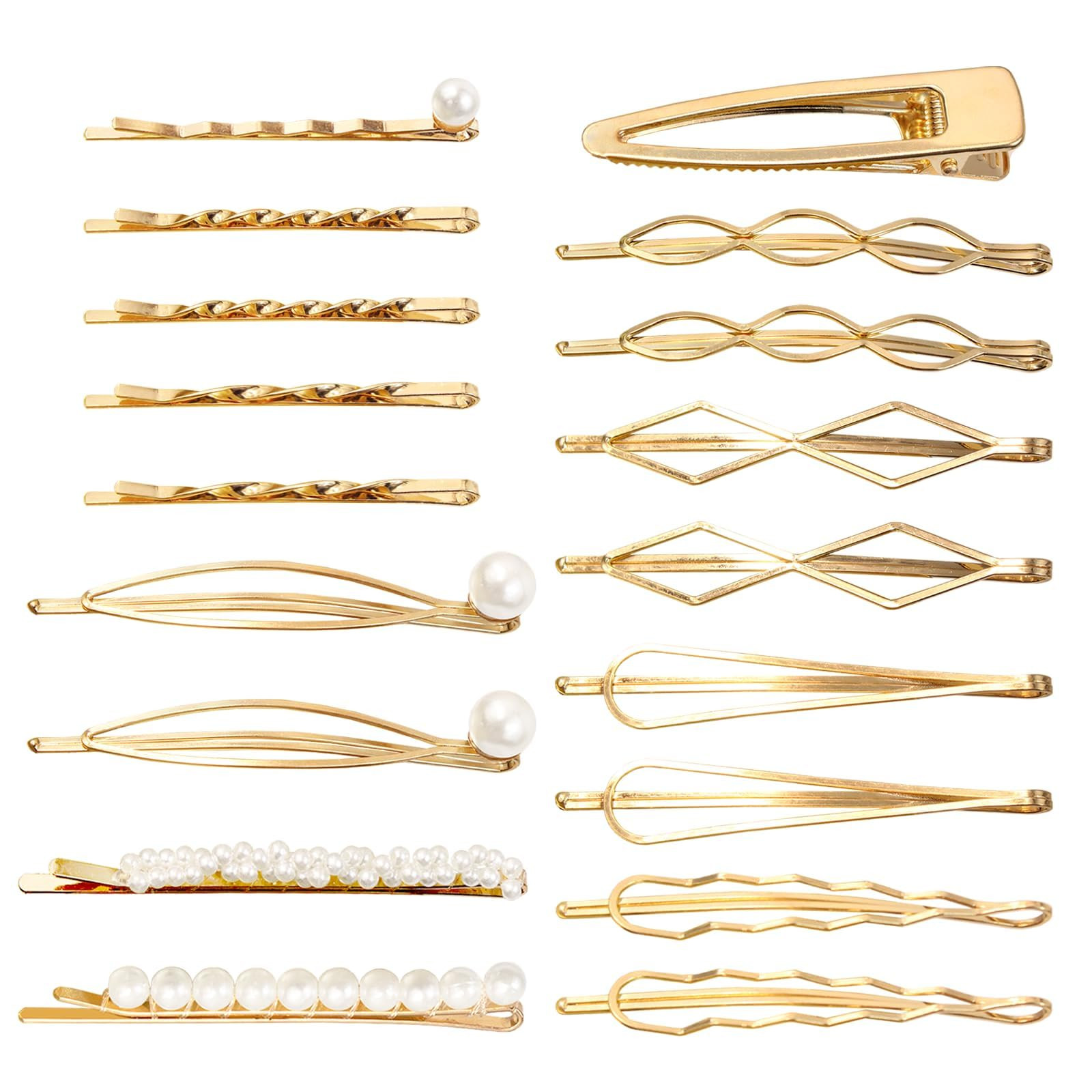 18 PCS Geometric Metal Gold Hair Styling Pins Women Girls Preppy Pearls Hair Clips Bridal Elegant... | Amazon (US)
