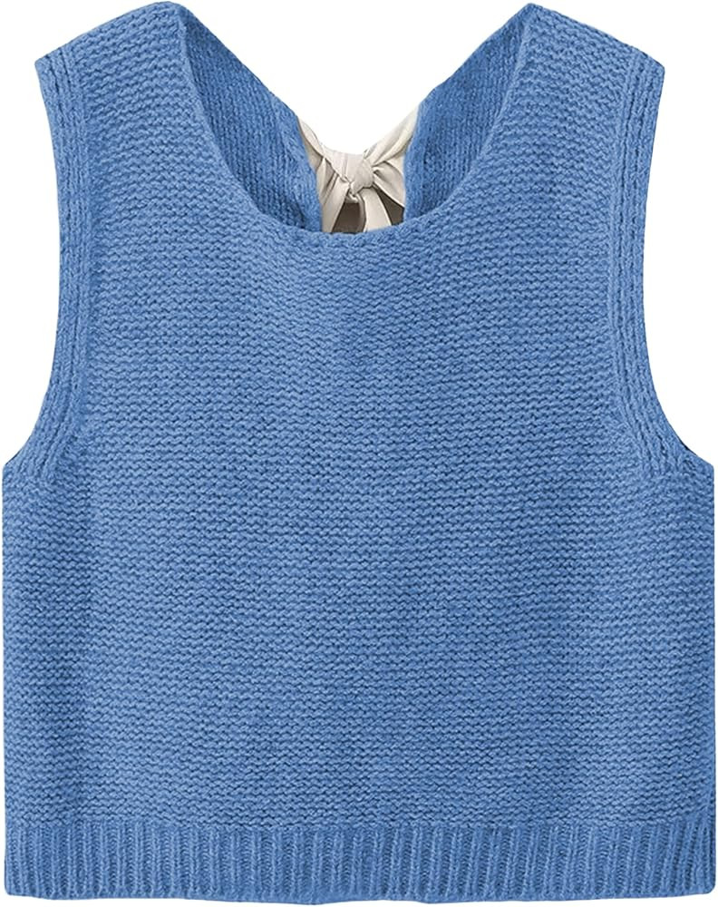 Lianlive Sweater Vest Top for Women Casual Crop Knit Cardigan Vest Bow Tie Back Knitted Tank Tops | Amazon (US)