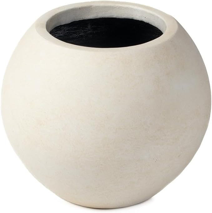 Ash & Ember Onyx 16" D Ceramic Indoor Outdoor Round Sphere Planter, Satin Ivory, Home Decor Everg... | Amazon (US)