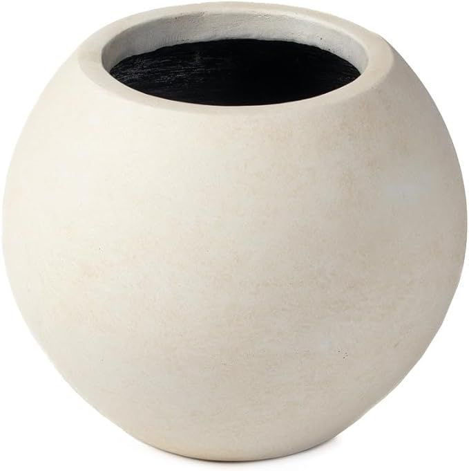 Ash & Ember Onyx 16" D Ceramic Indoor Outdoor Round Sphere Planter, Satin Ivory, Home Decor Everg... | Amazon (US)