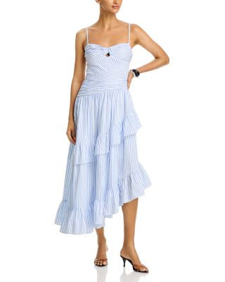 Aqua Stripe Ruffle Asymmetrical Midi Dress - Exclusive | Bloomingdale's (US)