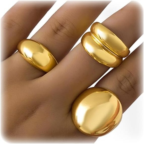 3PCS Chunky Gold Rings for Women Adjustable Round Dome Ring Set Open Bold Thick Rings Chunky Silv... | Amazon (US)