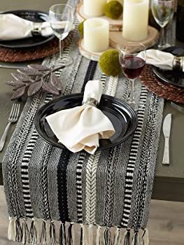 DII Farmhouse Braided Stripe Table Runner Collection, 15x72, Black | Amazon (US)