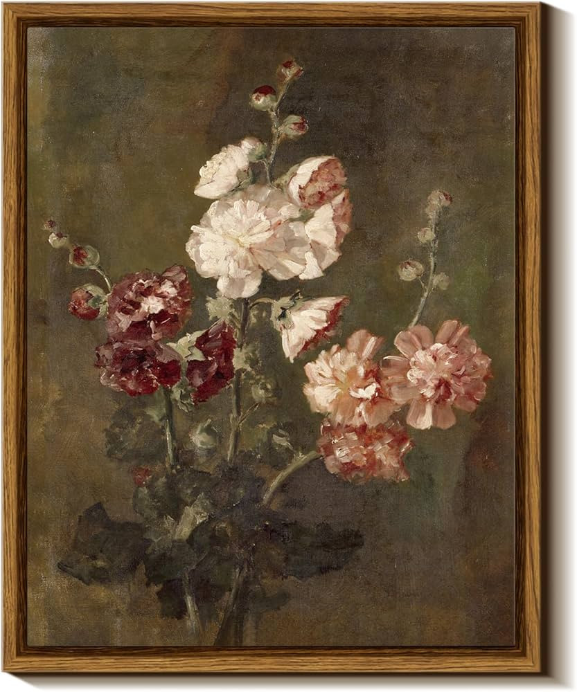 ARPEOTCY Vintage Floral Wall Art, Hollyhocks Flower Paintings Art Decor Aesthetic, Framed Canvas ... | Amazon (CA)