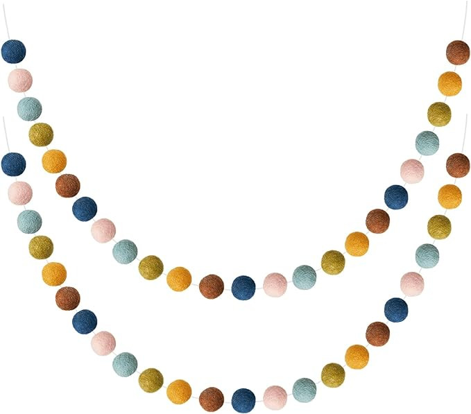 WILLBOND 2 Pieces Wool Felt Ball Garland Colorful Pom Pom Garland 6.5 Ft Long 24 Ball Garland for... | Amazon (US)