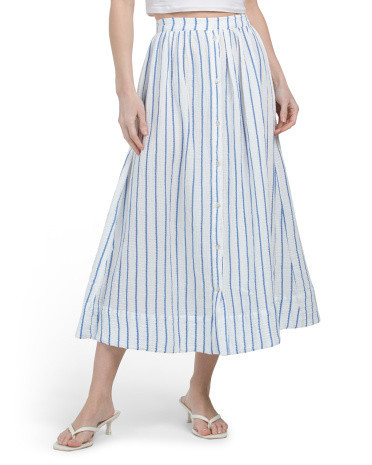 Cotton Striped A-line Button Front Skirt for Women | Marshalls