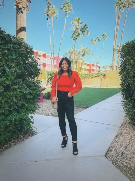 Vacation outfit wearing Loft high waisted petite black jeans (make sure to size up on these petite jeans because it runs small) and red blouse (wearing a small).  Spring outfit #competition

#LTKFind #LTKunder50 #LTKsalealert