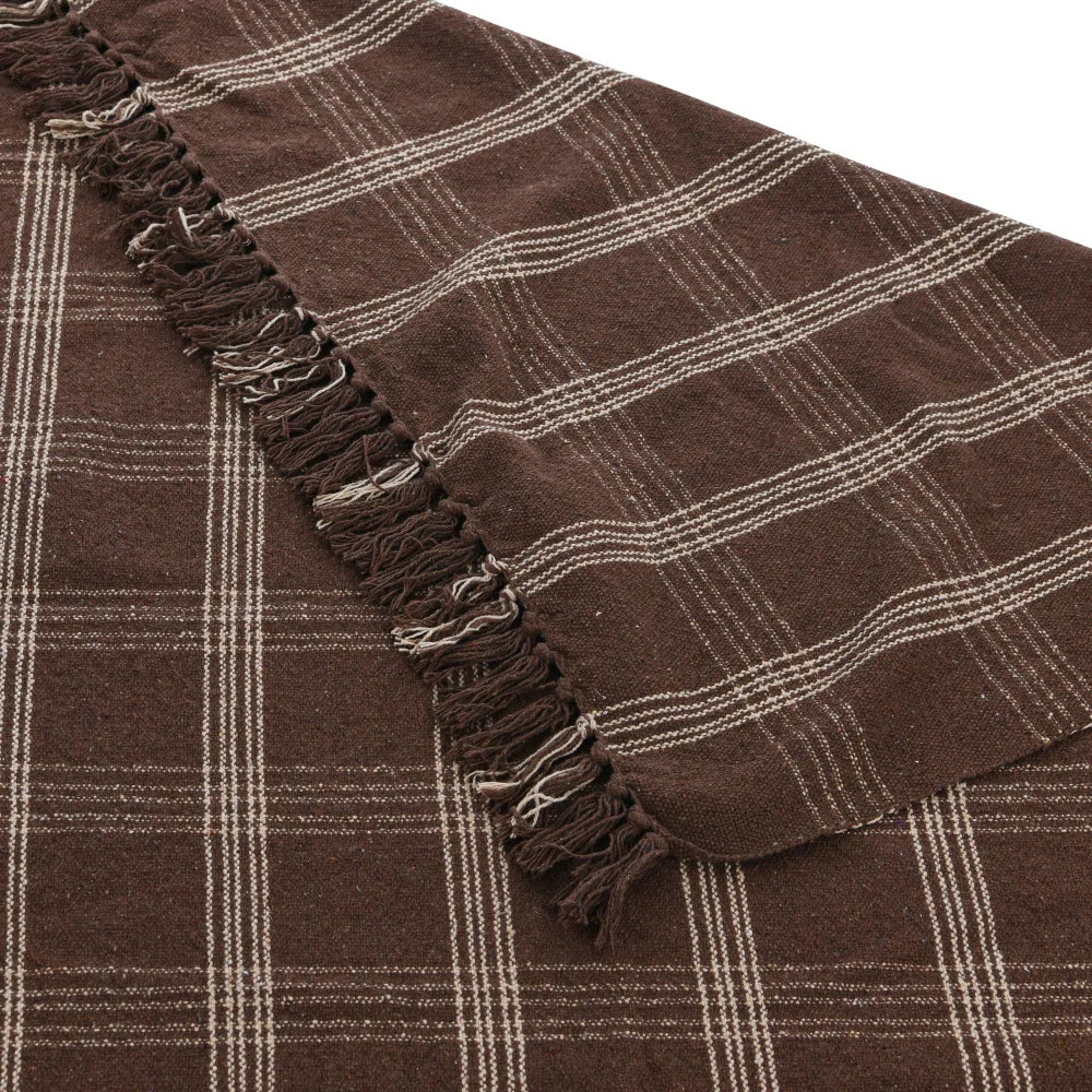 Recycled Cotton Blend Throw Blanket with Fringe Plaid | Wayfair North America