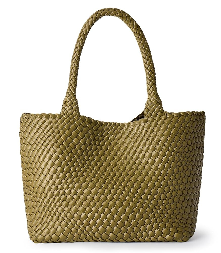 Woven Shoulder Bag for Women, Fashion Top Handle Soft Vegan Leather Shopper | Amazon (US)