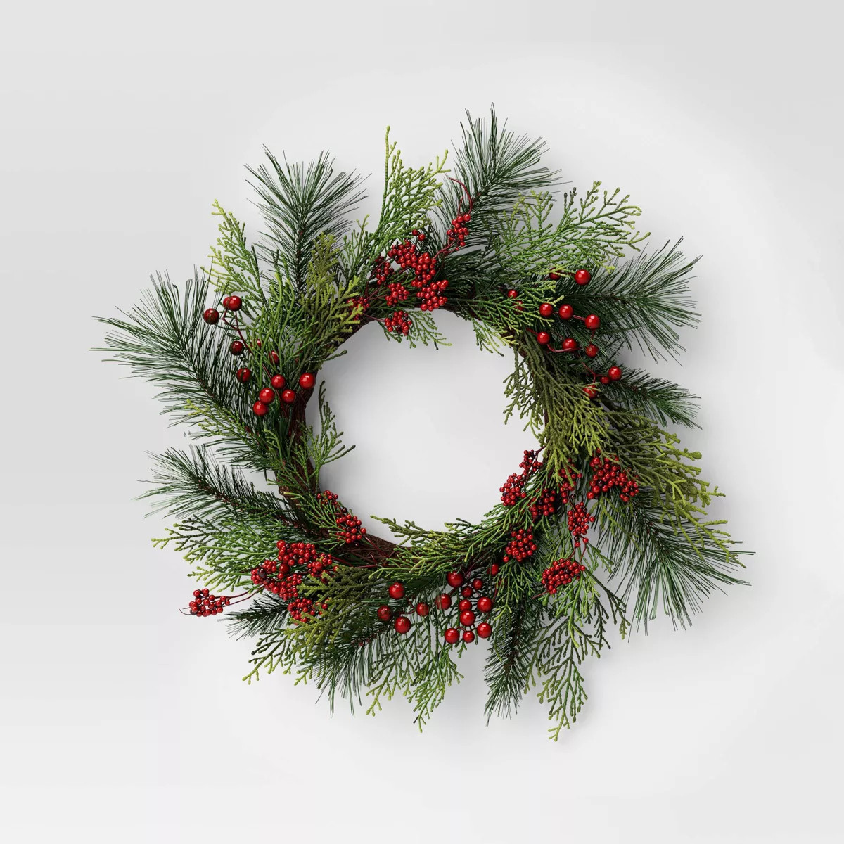 22" Mixed Pine with Red Berries Artificial Christmas Wreath - Wondershop™: Indoor/Outdoor Use | Target