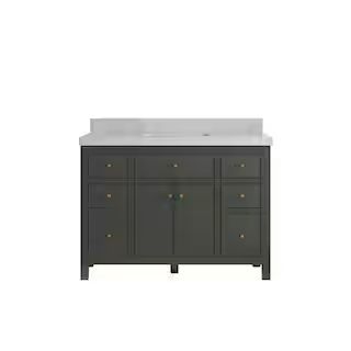 Sonoma 48 in. W x 22 in. D x 36 in. H Bath Vanity in Pewter Green with 2" Pearl Gray Quartz Top | The Home Depot