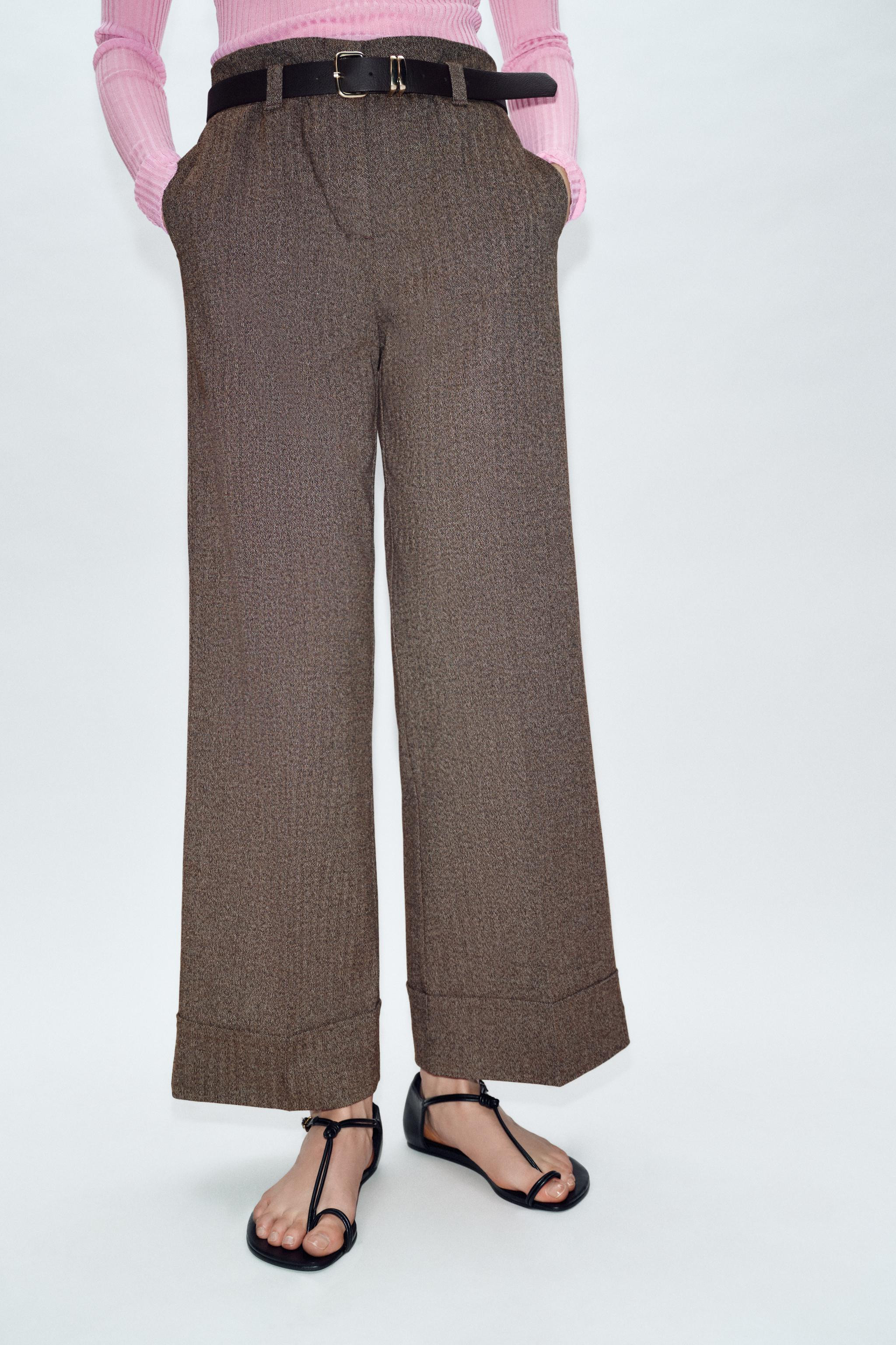 HERRINGBONE BELTED PANTS | Zara US
